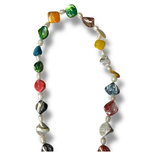 Freshwater Baroque Pearl Necklace Tassel Rainbow Multicolor Beach Ocean Wedding - Picture 9 of 14